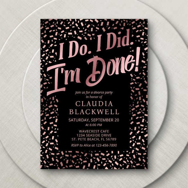 Scheidung Party Rose Gold Confetti Einladung (Von Creator hochgeladen)