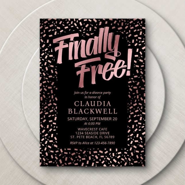 Scheidung Party Rose Gold Confetti Einladung (Von Creator hochgeladen)