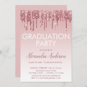 Schein-Glitzer-Abschluss-Party des Rosen-Gold  Einladung