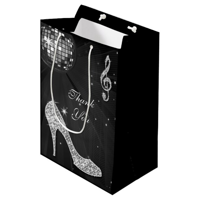 Schein-Heels-danken schwarzer Mittlere Geschenktüte (Vorderseite Schrägansicht)