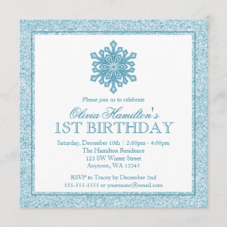 Schein-Schneeflocke-aquamariner 1. Geburtstag Einladung