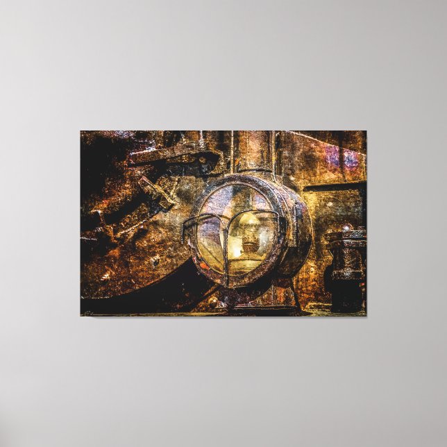 Scheinwerfer des Vintagen Dampfzuges Leinwanddruck (Vorderseite)
