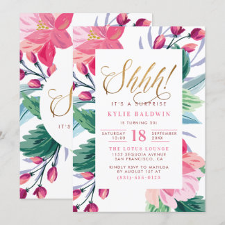 Scheiße! Elegante Gold Script Floral Überraschung  Einladung