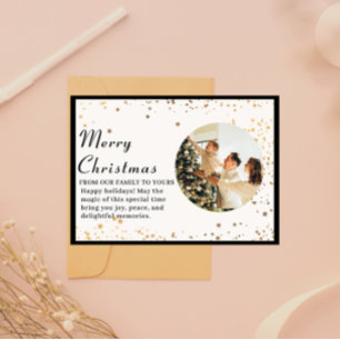 Schellen, funkelnde Gesichter und fröhliche Herzen Feiertagskarte