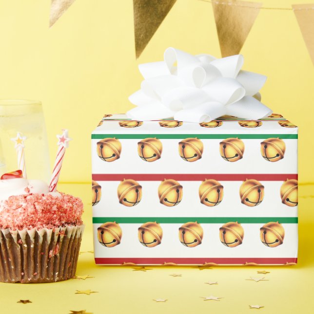 Schellen goldfarben auf weiß grün rot geschenkpapier (Geburtstagsparty)