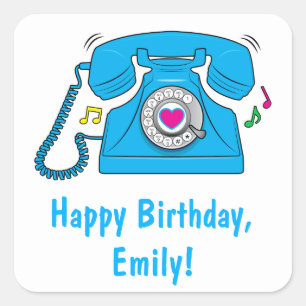 Schellendes Retro Telefon mit einem Herzen Quadratischer Aufkleber