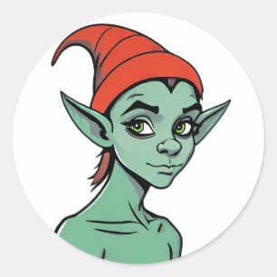 Schelmischer grüner Elf / Goblin-Cartoon-Charakter Runder Aufkleber