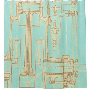 Schematisch Zeichnend Altes Blauprint rustikale Fa Duschvorhang