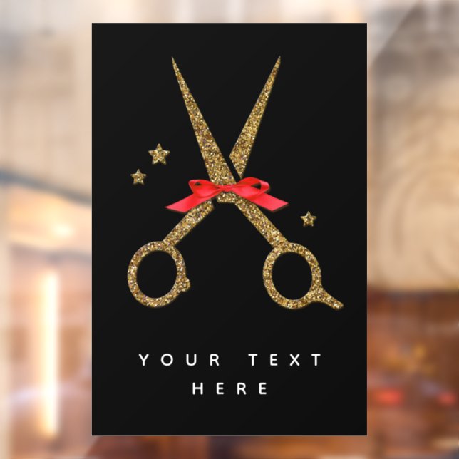 Schere aus goldenem Glitzer - Friseur Stylist Fensteraufkleber (Blatt 2)