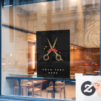 Schere aus goldenem Glitzer - Friseur Stylist Fensteraufkleber