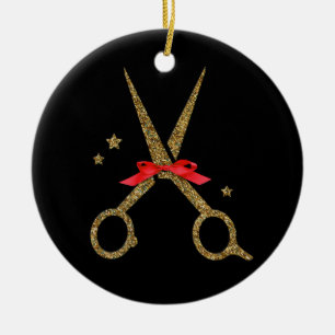 Schere aus goldenem Glitzer - Friseur Stylist Keramik Ornament