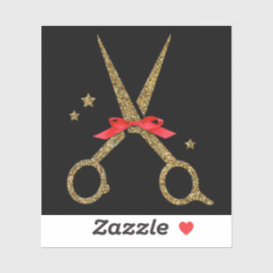 Schere aus goldenem Glitzer - Friseursalon Stylist Aufkleber