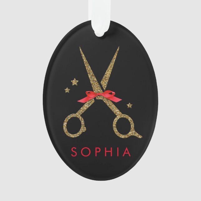 Schere aus goldenem Glitzer - Friseursalon Stylist Ornament (Vorderseite)