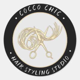 Schere Haar Logo Name Danke Gold Black Runder Aufkleber