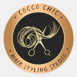 Schere Haar Logo Name Danke Gold Brown Runder Aufkleber
