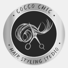 Schere Haar Logo Name Danke Silver Gray Runder Aufkleber