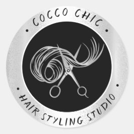 Schere Haar Logo Name Danke Silver Gray Runder Aufkleber