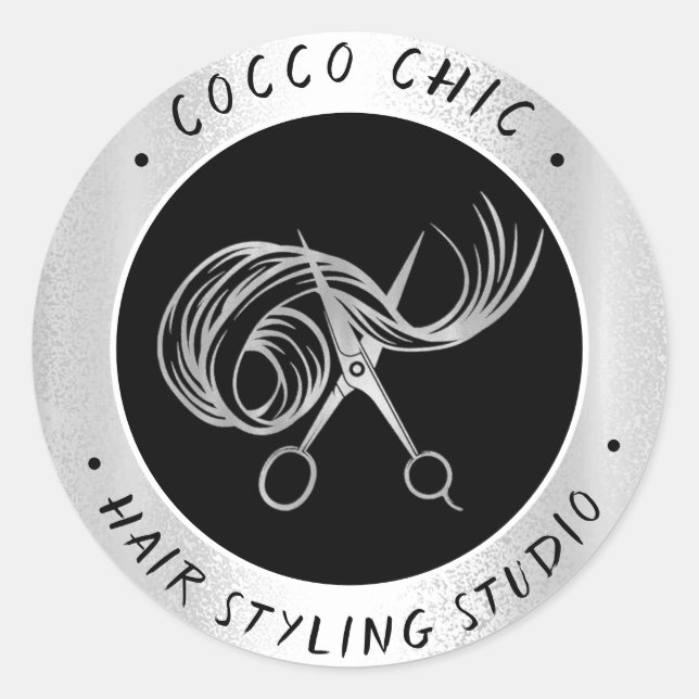 Schere Haar Logo Name Danke Silver Gray Runder Aufkleber (Vorderseite)