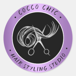 Schere Haar Logo Name Danke Silver Lila Runder Aufkleber