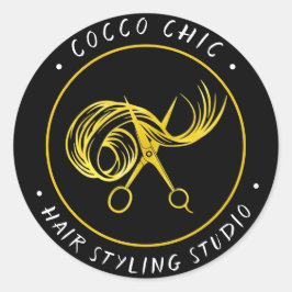 Schere Haar Logo Name Vielen Dank Gold Gerahmt Runder Aufkleber