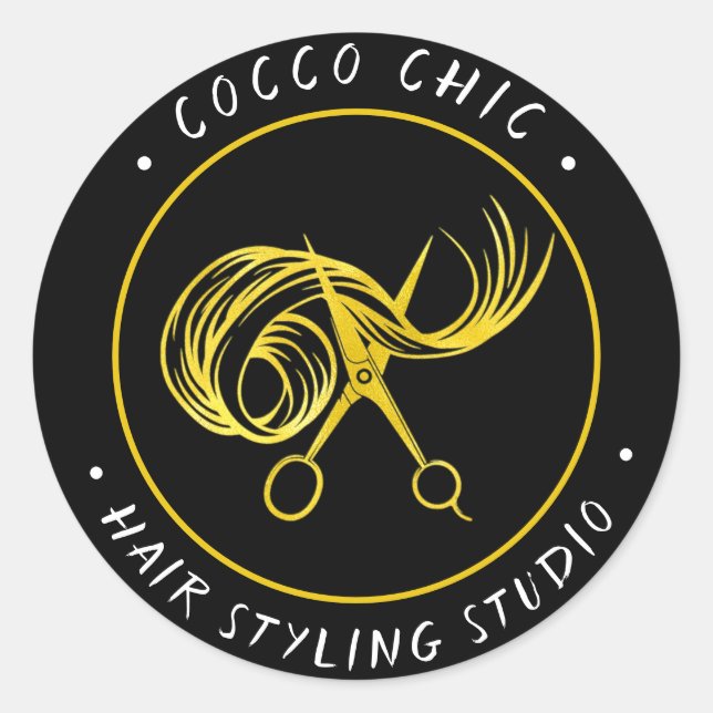 Schere Haar Logo Name Vielen Dank Gold Gerahmt Runder Aufkleber (Vorderseite)