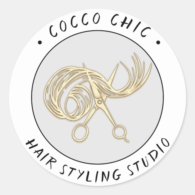 Schere Haare Logo Name Danke Gold Grau Runder Aufkleber (Vorderseite)