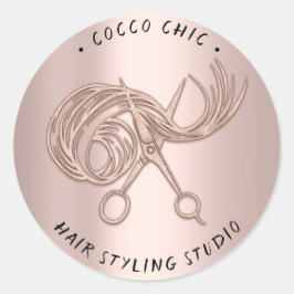 Schere Haare Logo Name Danke Rose Blush Runder Aufkleber