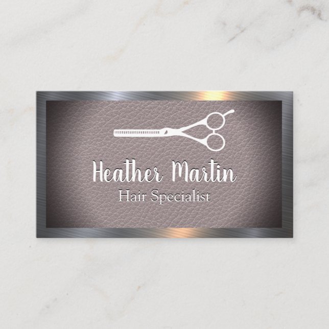 Schere | Leder | Metallic Frame Business Card Visitenkarte (Vorderseite)