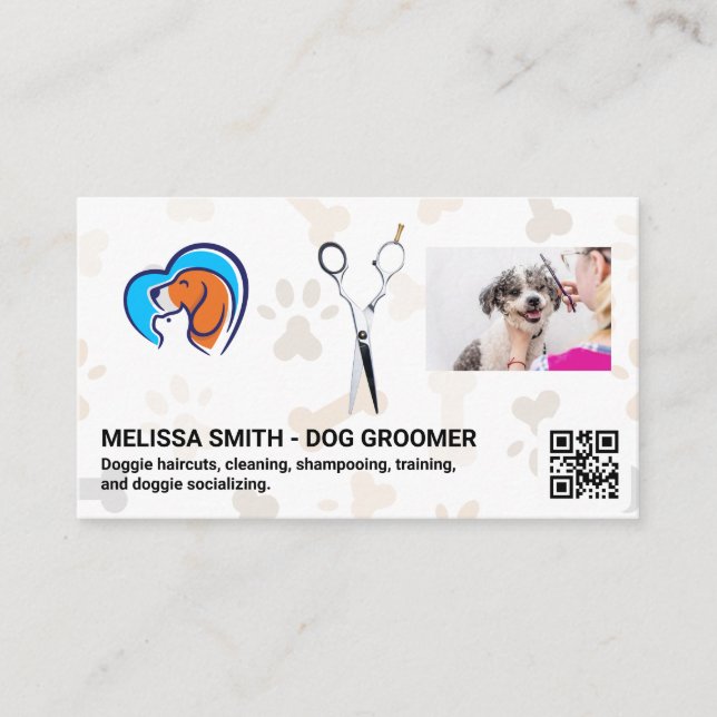 Schere | Liebe von Katzen | Groomer | QR Code Visitenkarte (Vorderseite)