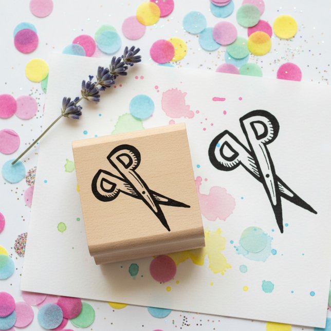 Schere Mini Holz-Kunststempel Gummistempel (Mini scissors stamp. Cute miniature wooden art stamp for crafts, play & endless other creative use ✂)