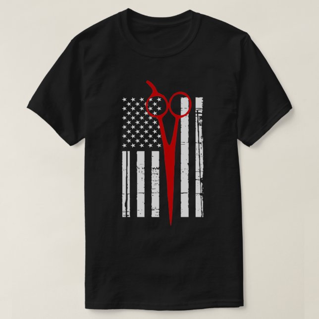 Schere mit amerikanischer Flagge T-Shirt (Design vorne)