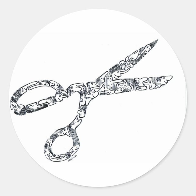 Schere mit Haarschnitten Runder Aufkleber (Vorderseite)