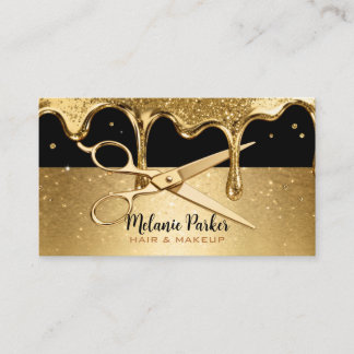 Schere mit schwarzem und goldenem Glitter-Tropfen  Visitenkarte