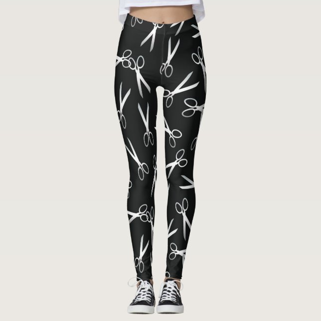 Schere Muster Silver & Black Leggings (Vorderseite)