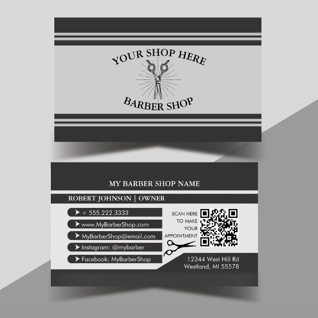 Schere Schwarz-Grau-Friseur Visitenkarte (Black and Grey Vintage Barber Scissors Modern Professional Business Card)