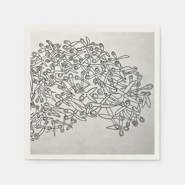Schere schwarz-weiße Serviette (Vorderseite)