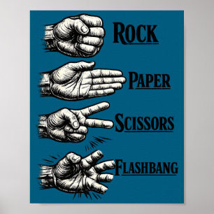 Schere, Stein, Papier, Flashbang lustig Gamer Meme Poster