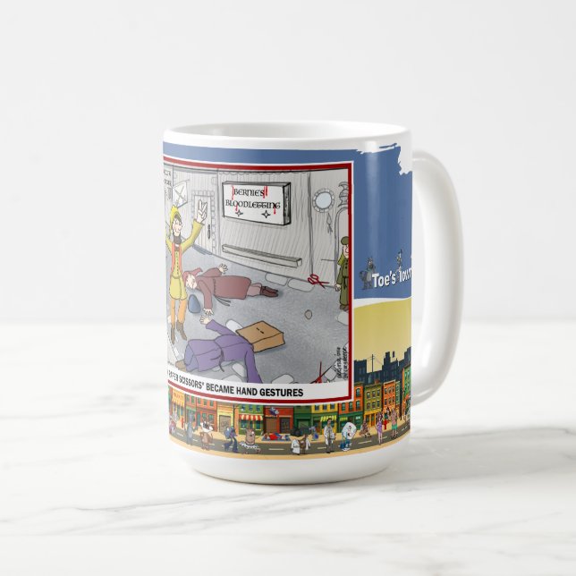 Schere, Stein, Papier | Wortspiel-Klassiker Kaffeetasse (VorderseiteRechts)