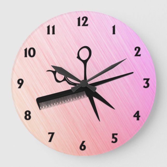 Schere und Kamm rosa Große Wanduhr (Vorderseite)