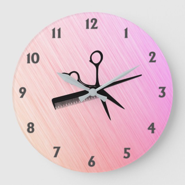 Schere und Kamm rosa Große Wanduhr (Vorderseite)