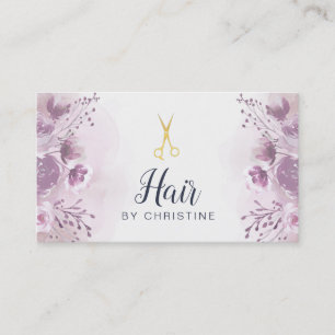 Schere und lila Blumendekoration Visitenkarte