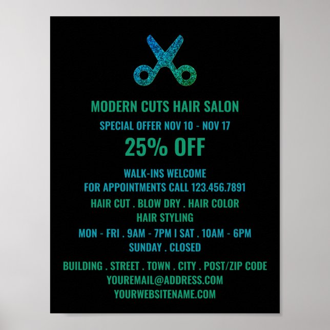 Scheren-Logo, Haarstylistin, Haarsalonwerbung Poster (Vorne)