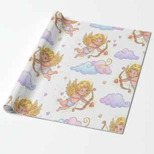 Scherenhafte fliegende Cupids in blauer Himmel-Fan Geschenkpapier