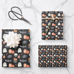 Scherenhafte Geister und Kürbisse Halloween Geschenkpapier Set