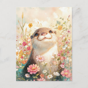 Scherzhafte Otter auf einer sonnigen Wildblumenwie Postkarte
