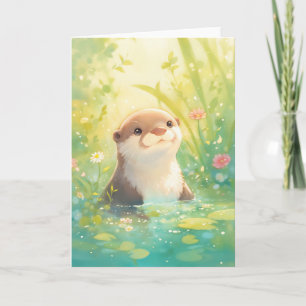 Scherzhafte Otter in einem blühenden Teich Karte