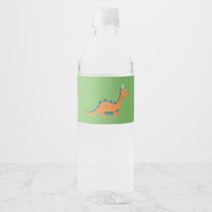 Scherzt orange Dinosauriergeburtstagsjungen Wasserflaschenetikett
