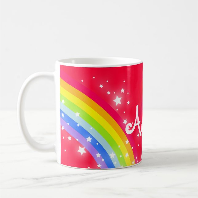 Scherzt rote NamensTasse des hellen Regenbogens Kaffeetasse (Links)
