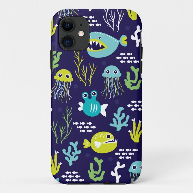 Scherzt Tiefseefischmarineillustrationsmuster Case-Mate iPhone Hülle (Rückseite)