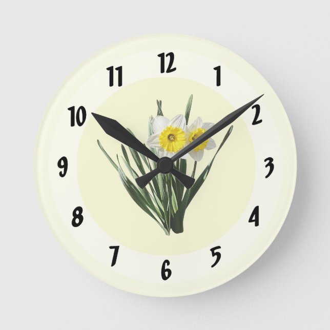 Scheue kleine Narzisse Runde Wanduhr (Vorderseite)